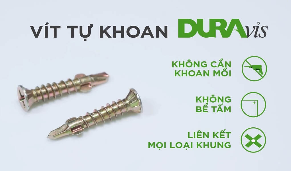 Vít tự khoan DURAvis có cánh khoan mồi ở đầu mũi dùng cho tấm xi măng