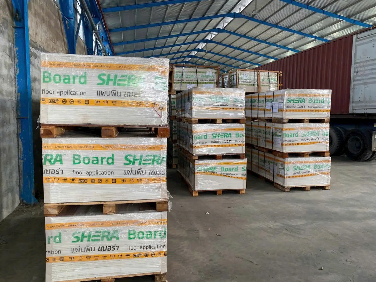 Pallet tấm Sheraboard floor application còn nguyên đai kiện tại kho Đại Phát Bình Dương