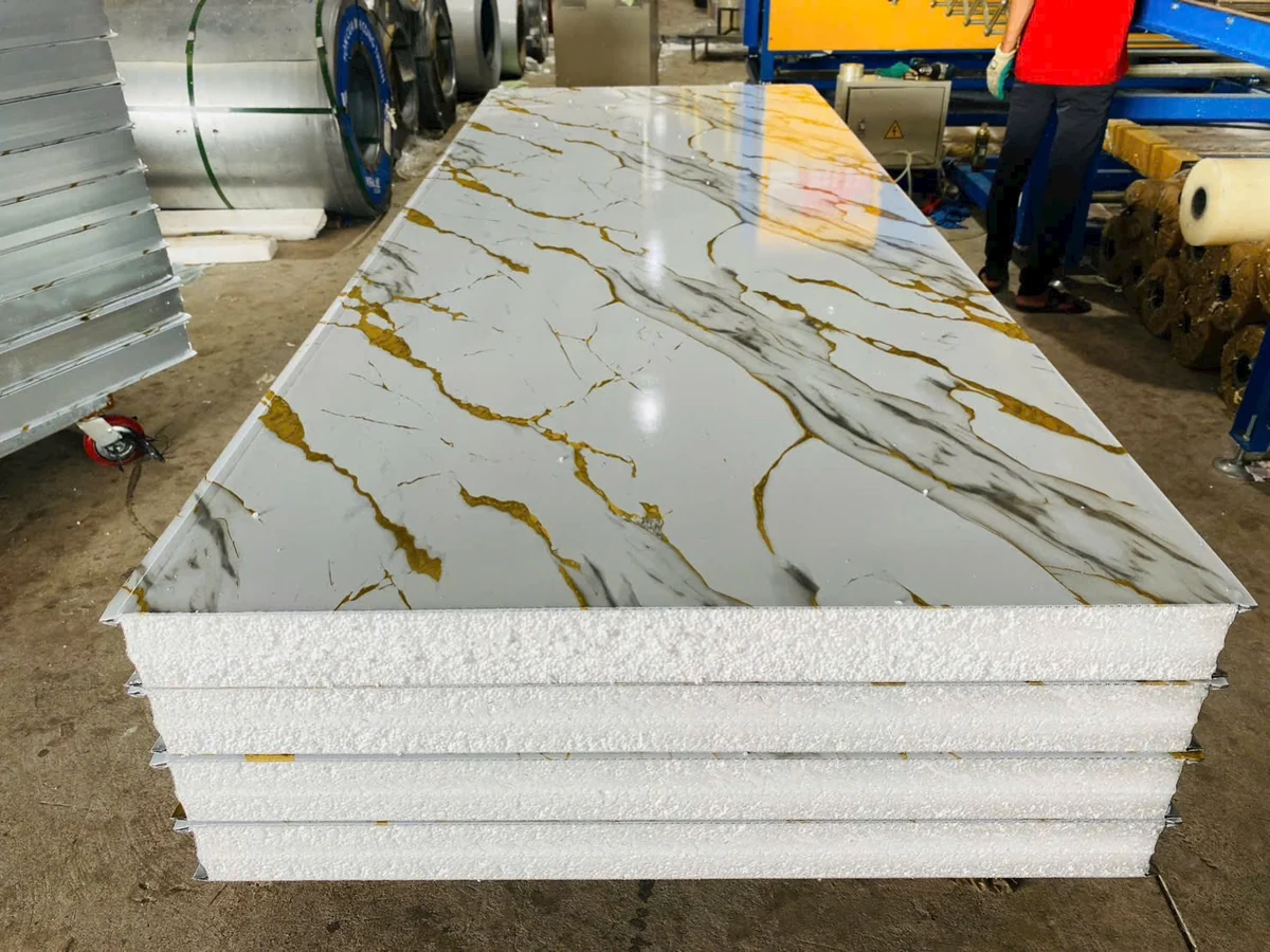 Tấm panel EPS bề mặt vân đá với khổ và độ dày cắt theo yêu cầu công trình