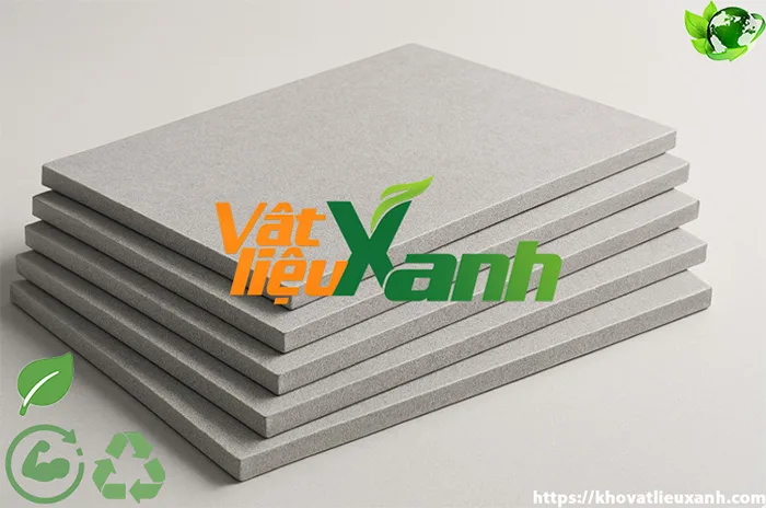 Chồng tấm xi măng sợi lót sàn nhìn rõ cạnh tấm đặc và bề mặt phẳng mịn